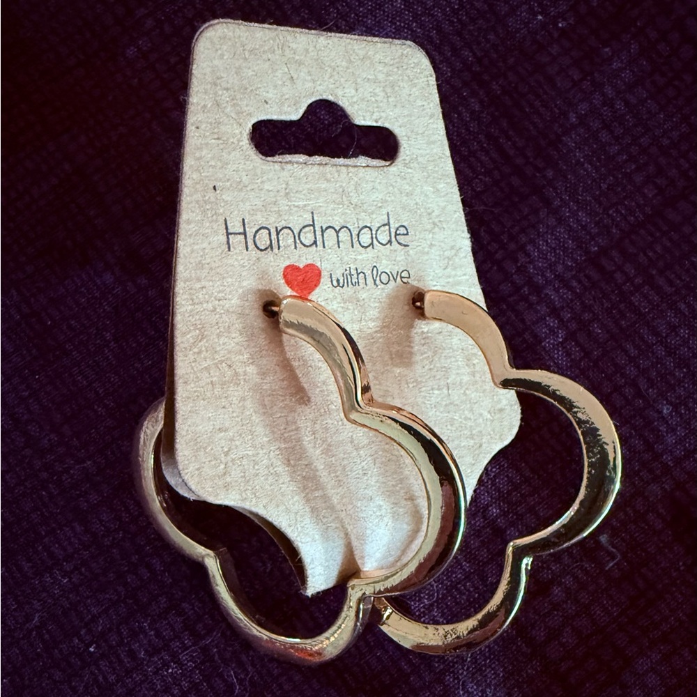 Handmade Clover Earrings Gold Tone